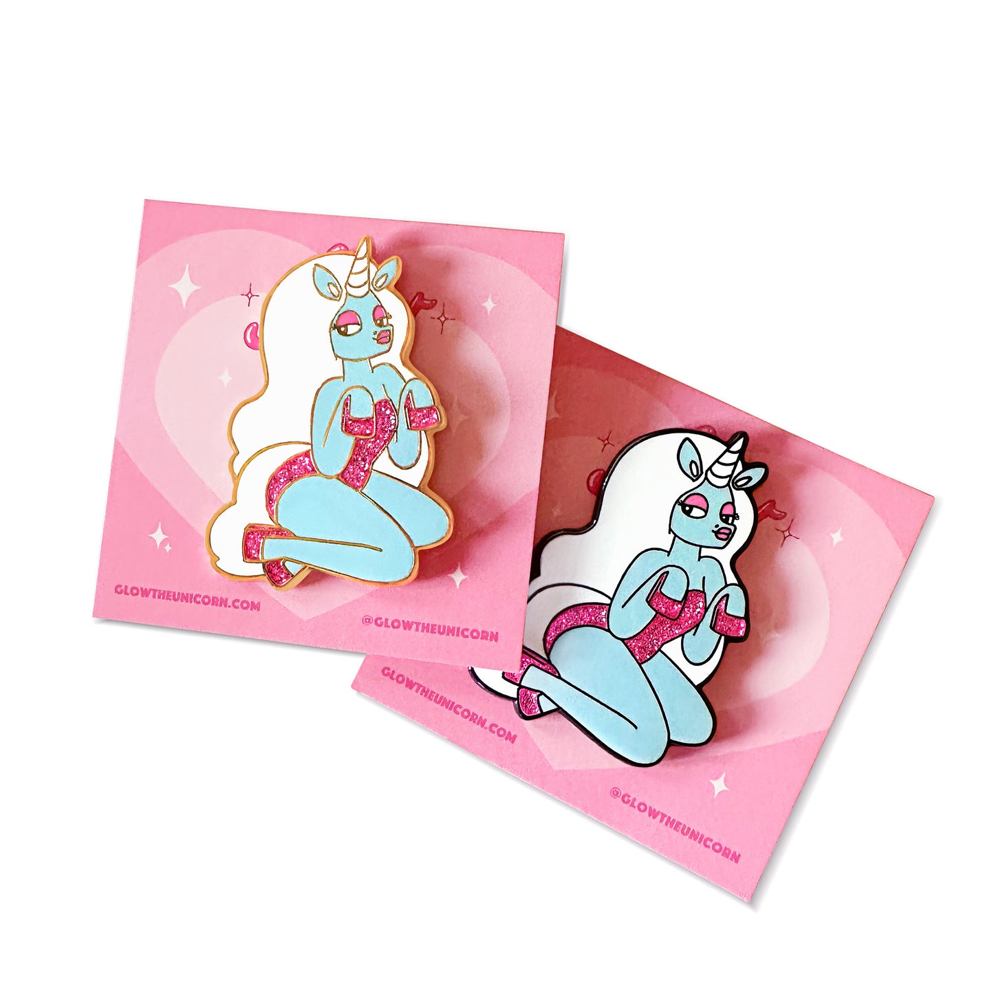 gold and dark nickel hard enamel pin set.