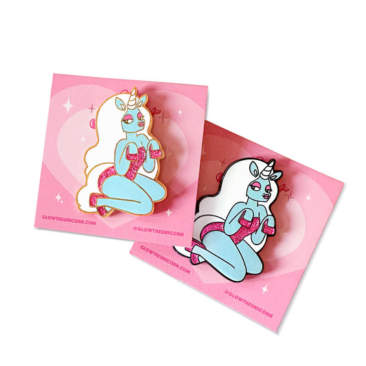 gold and dark nickel hard enamel pin set.