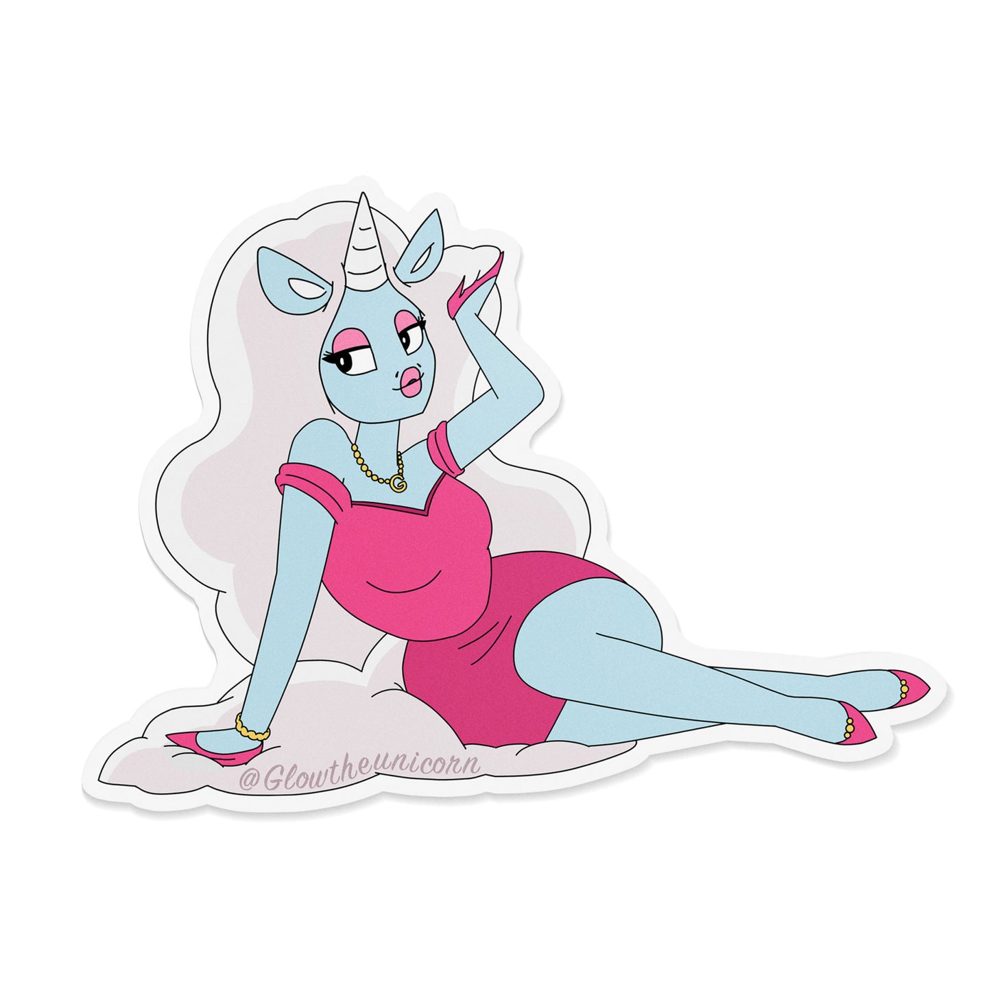 glow the unicorn wearing red dress sticker