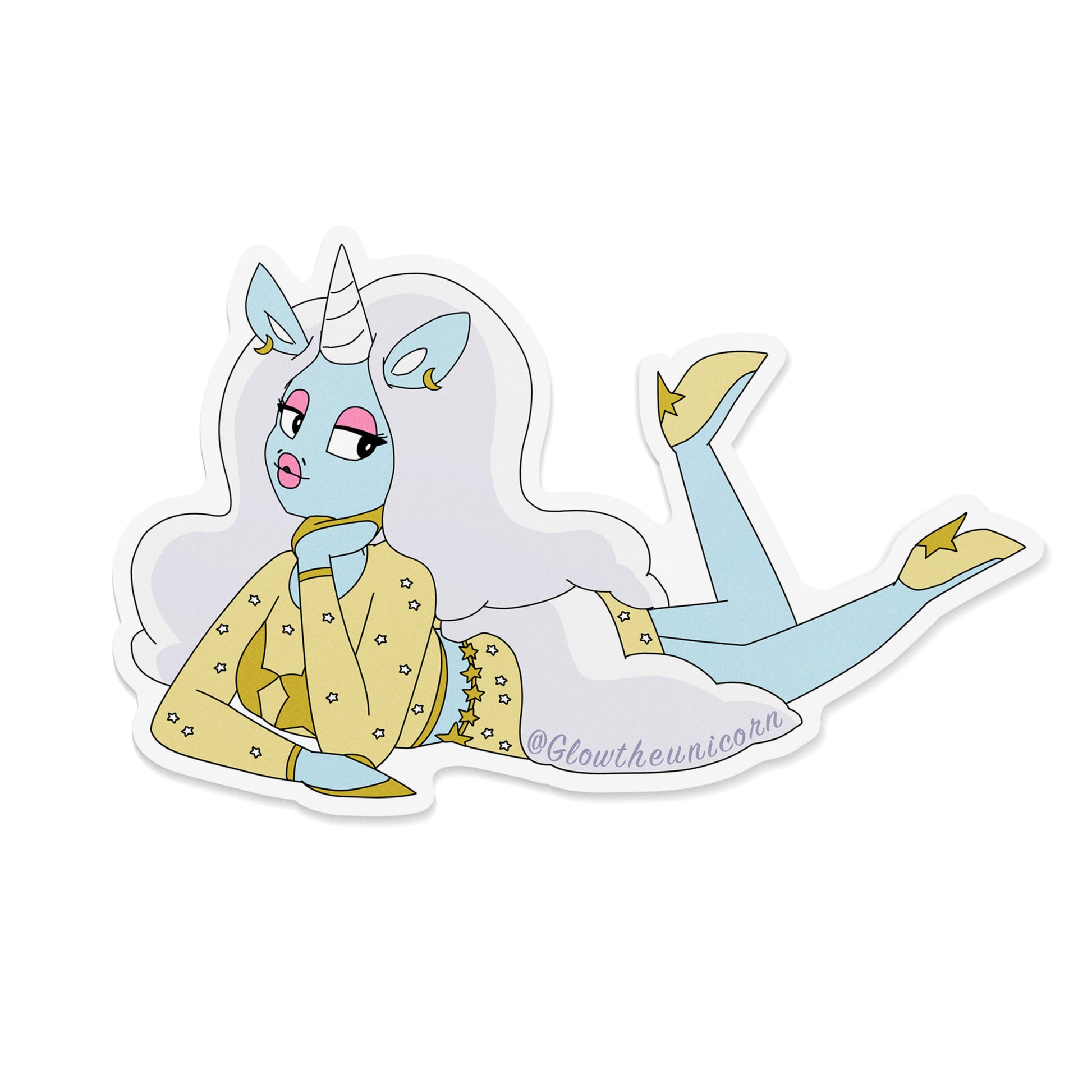 glow the unicorn wearing a star theme dress sticker