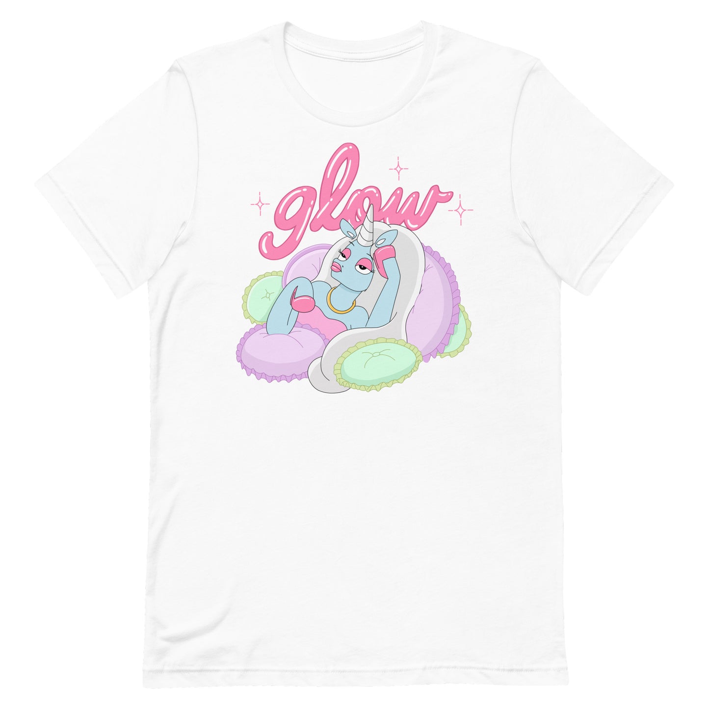 glow chill tee in white. glow the unicorn