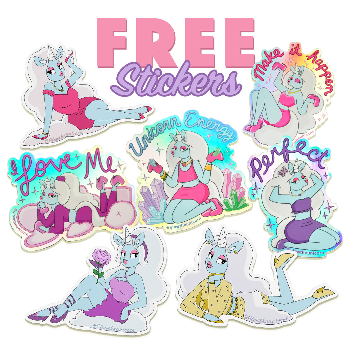 free unicorn stickers. glow the unicorn stickers