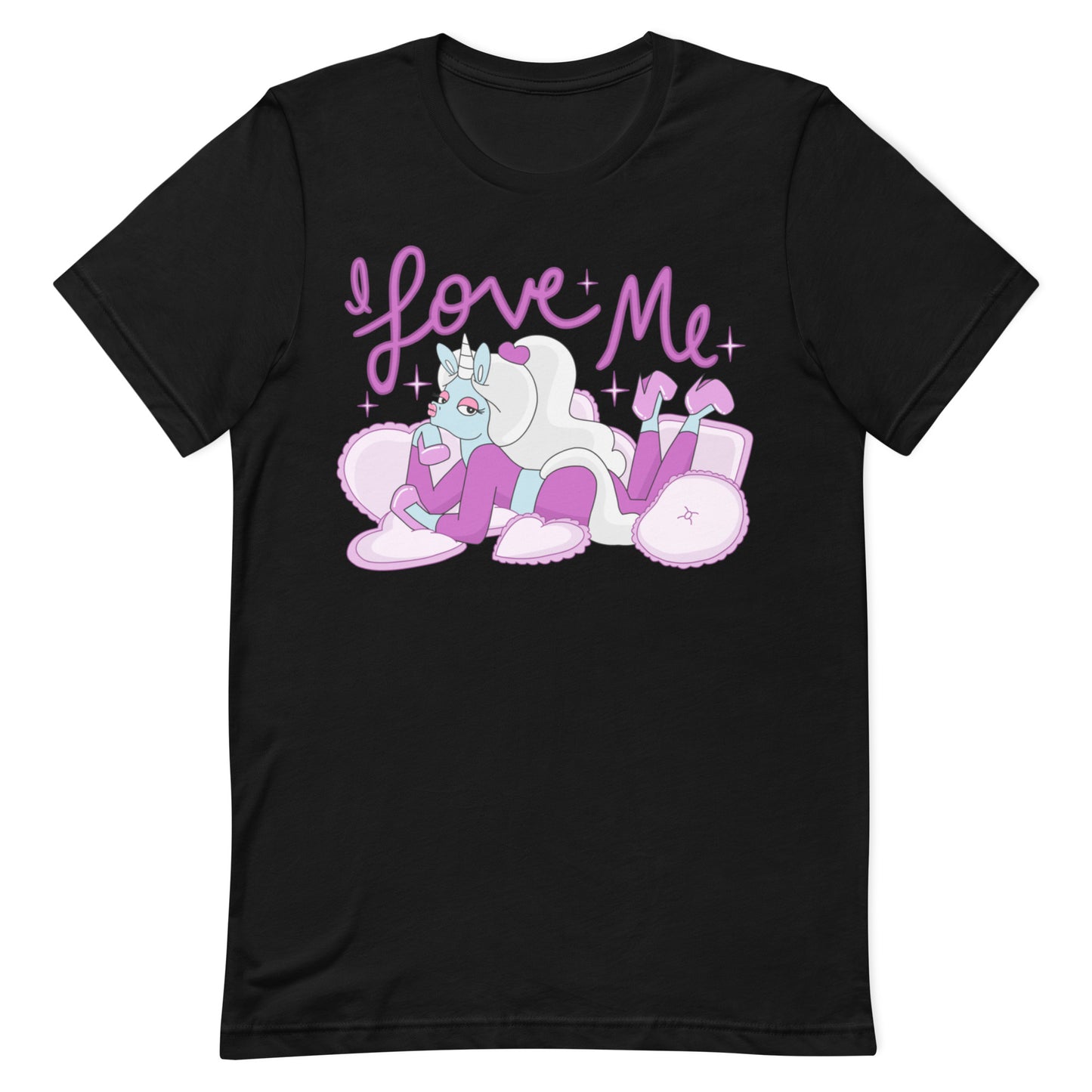 I love me black tee with glow the unicorn