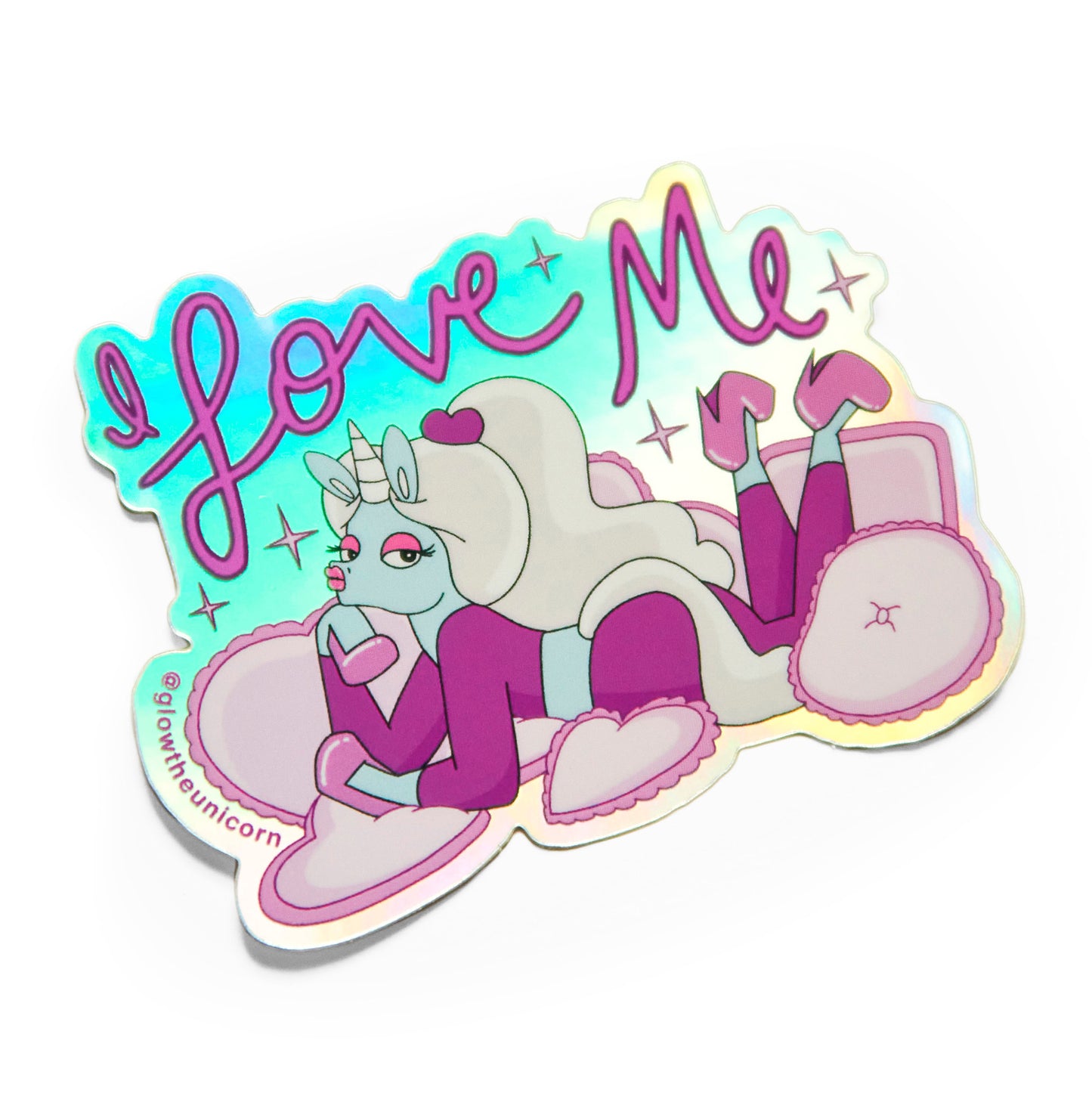 holographic unicorn sticker on pillows