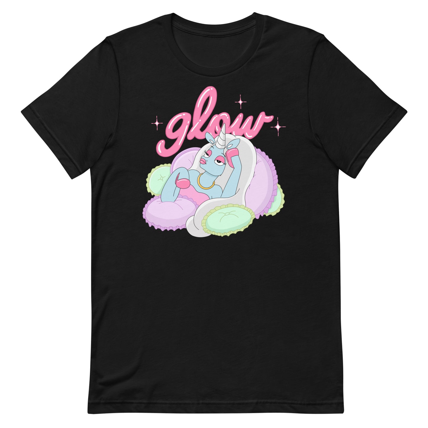 black unicorn tee shirt with glow the unicorn