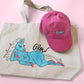 unicorn tote and pink hat