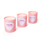 unicorn candle set in trio. pink jars