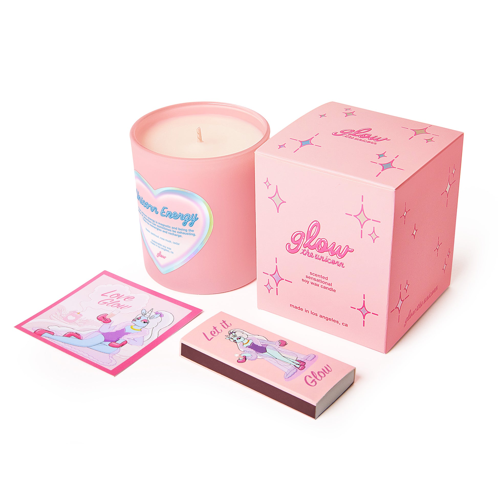 unicorn energy candle set package on white bg