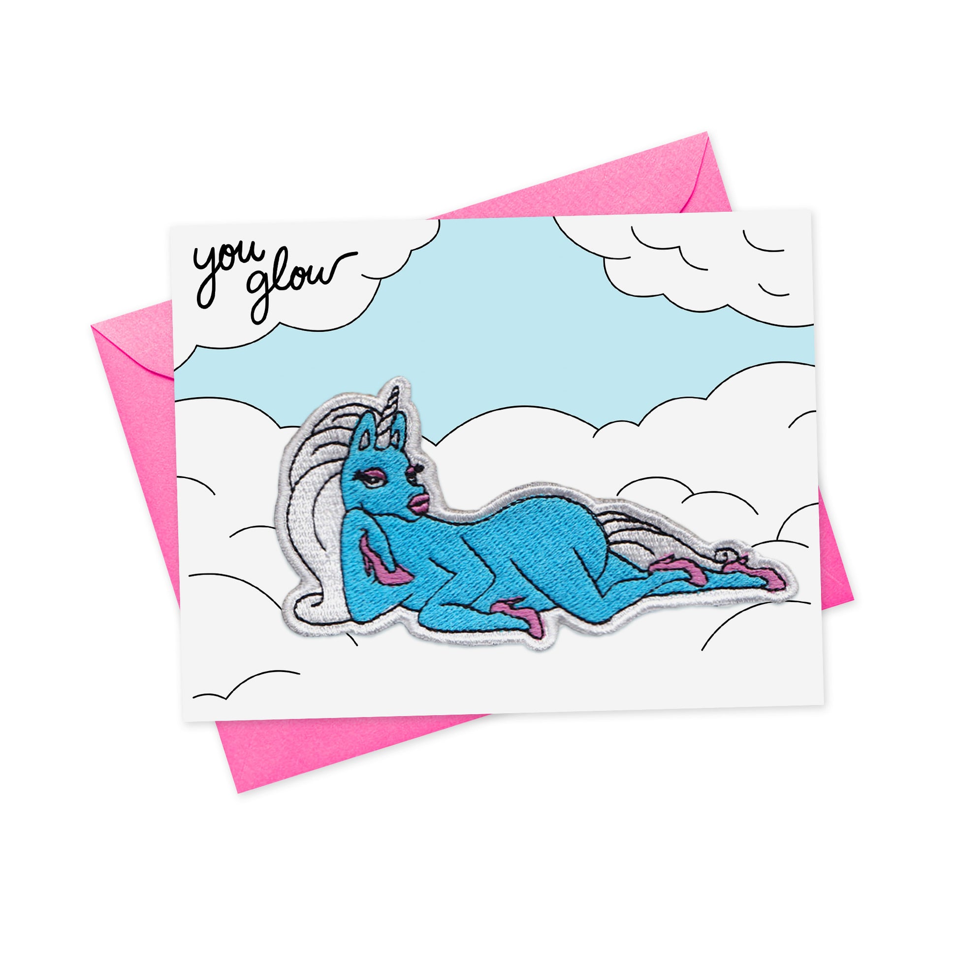 blue unicorn patch and card