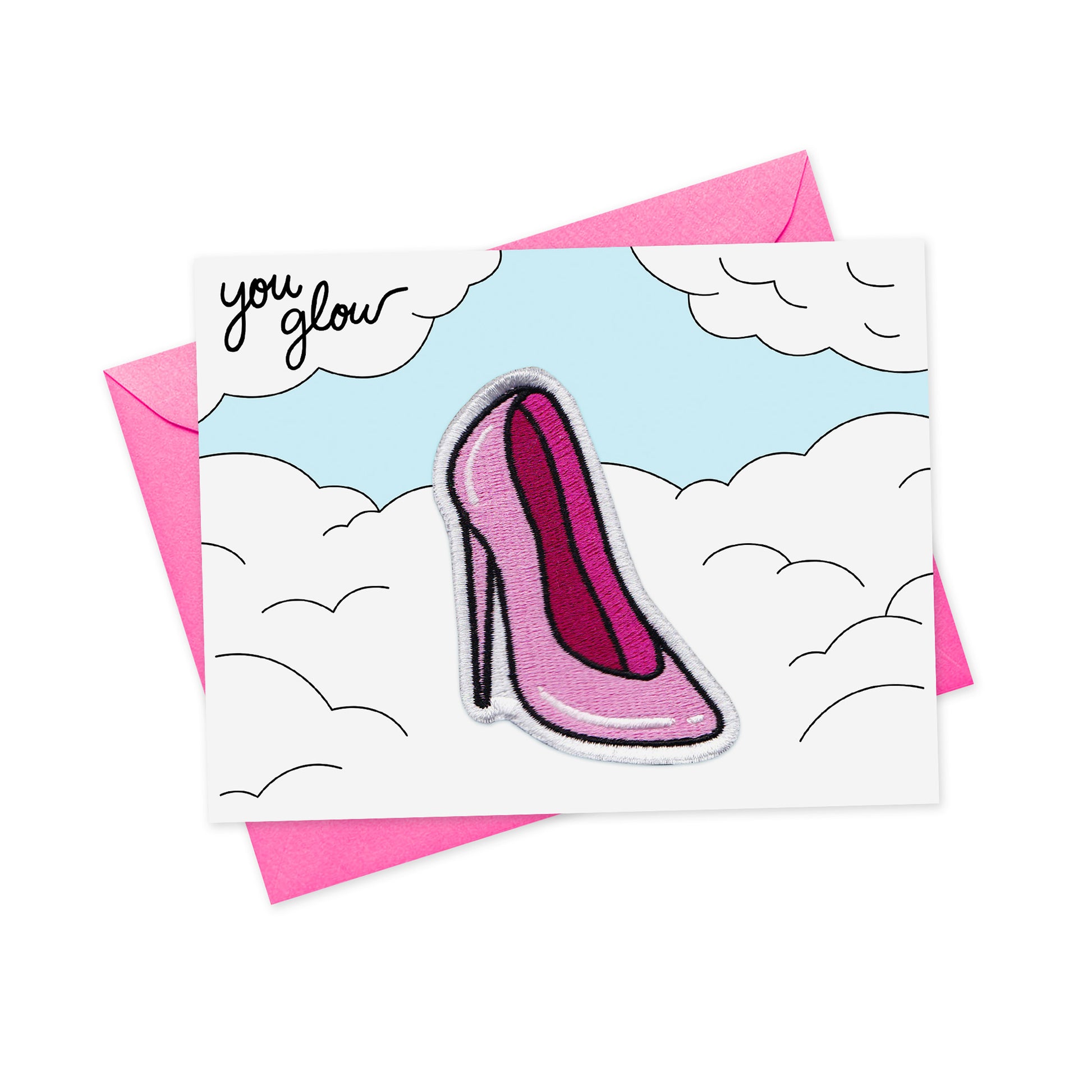 pink high heel patch and card