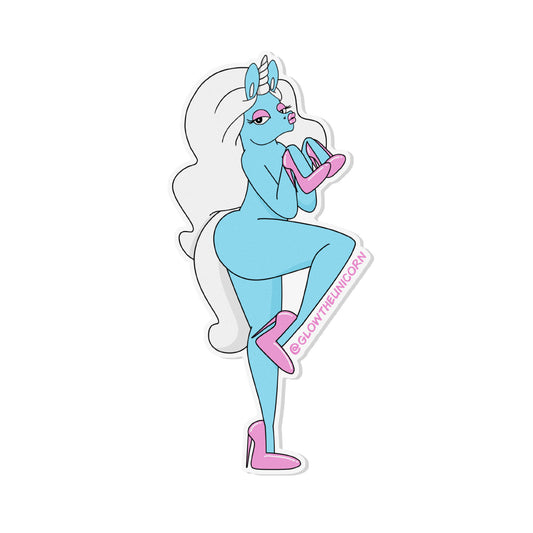 blue unicorn in heels sticker