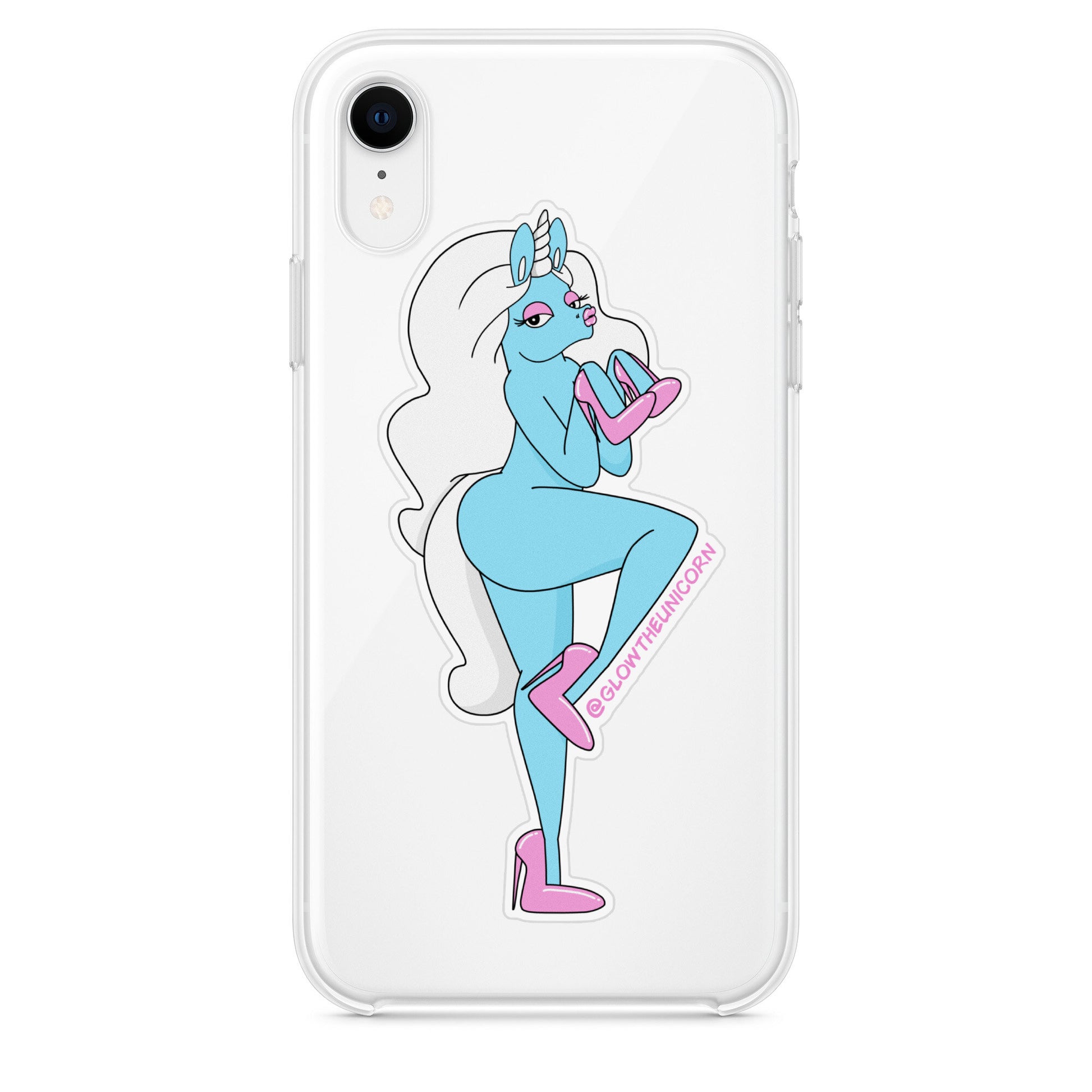 blue unicorn in heels sticker on iPhone