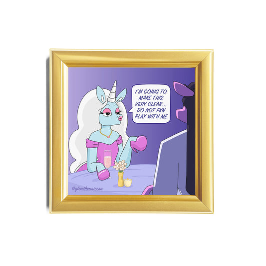 gold frame do not play with me with glow the unicorn