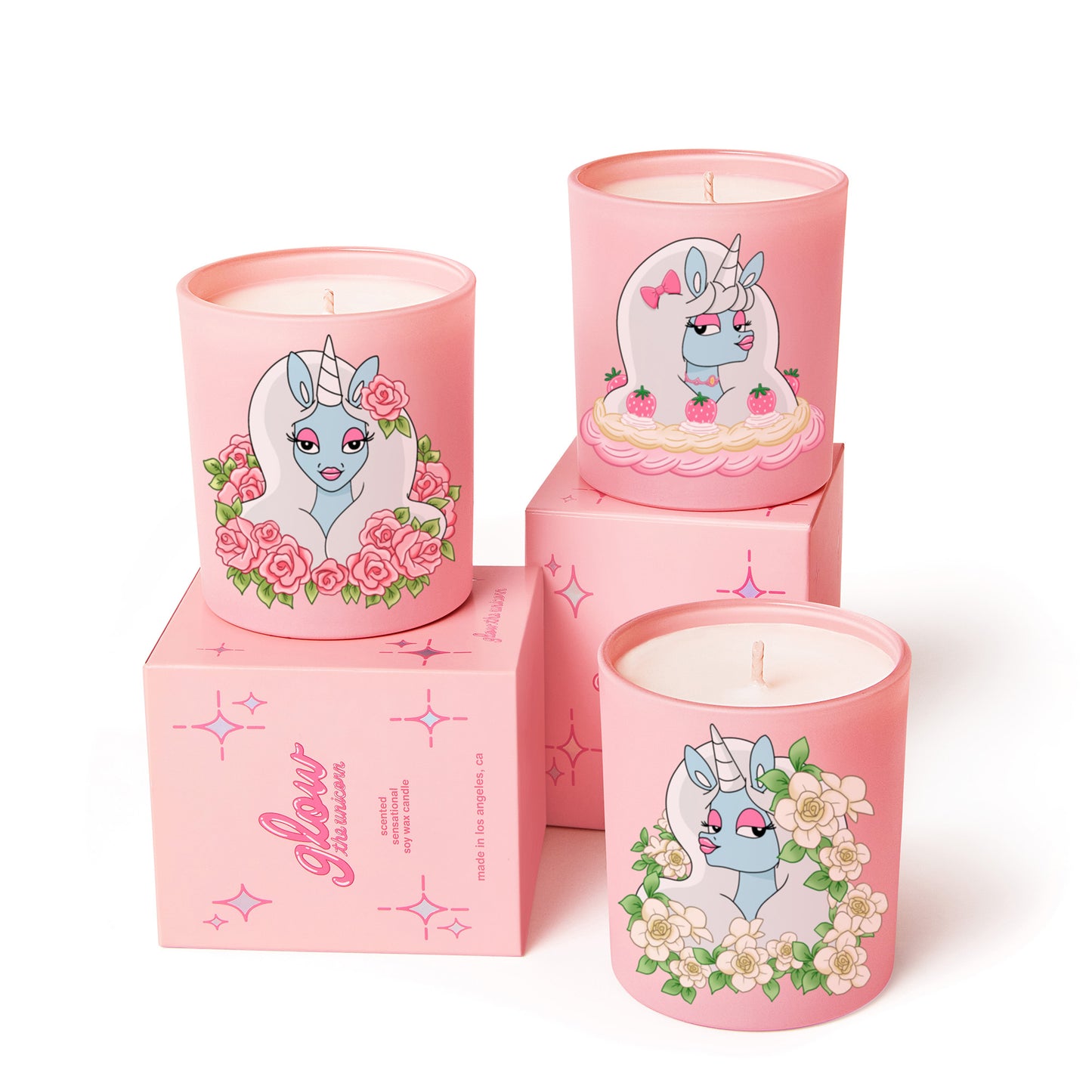 unicorn candle set , gardenia, cake, rose